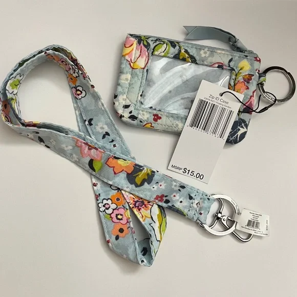 NWT Vera Bradley Floating Garden Zip ID Case and Wide Lanyard Set - Picture 2 of 11